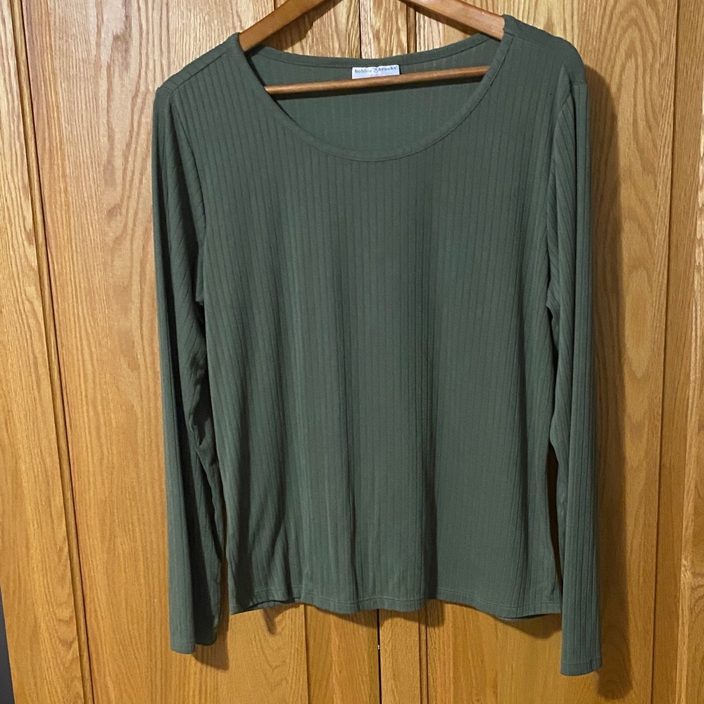 Bobbie Brooks Olive Ribbed Long-Sleeve Scoop Neck Top